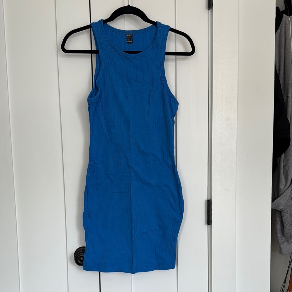 SHEIN Blue Ribbed Halter Bodycon Mini Dress